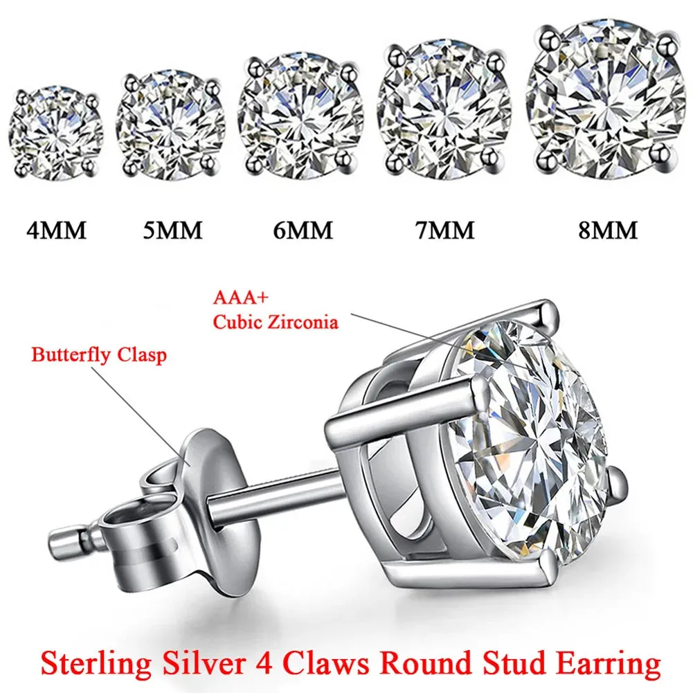 TTVOVO 925 Sterling Crystal Stud Earrings for Women Men Square Pricess Cut Cubic Zirconia CZ Stone 4 Claws Earrings S925 Jewelry