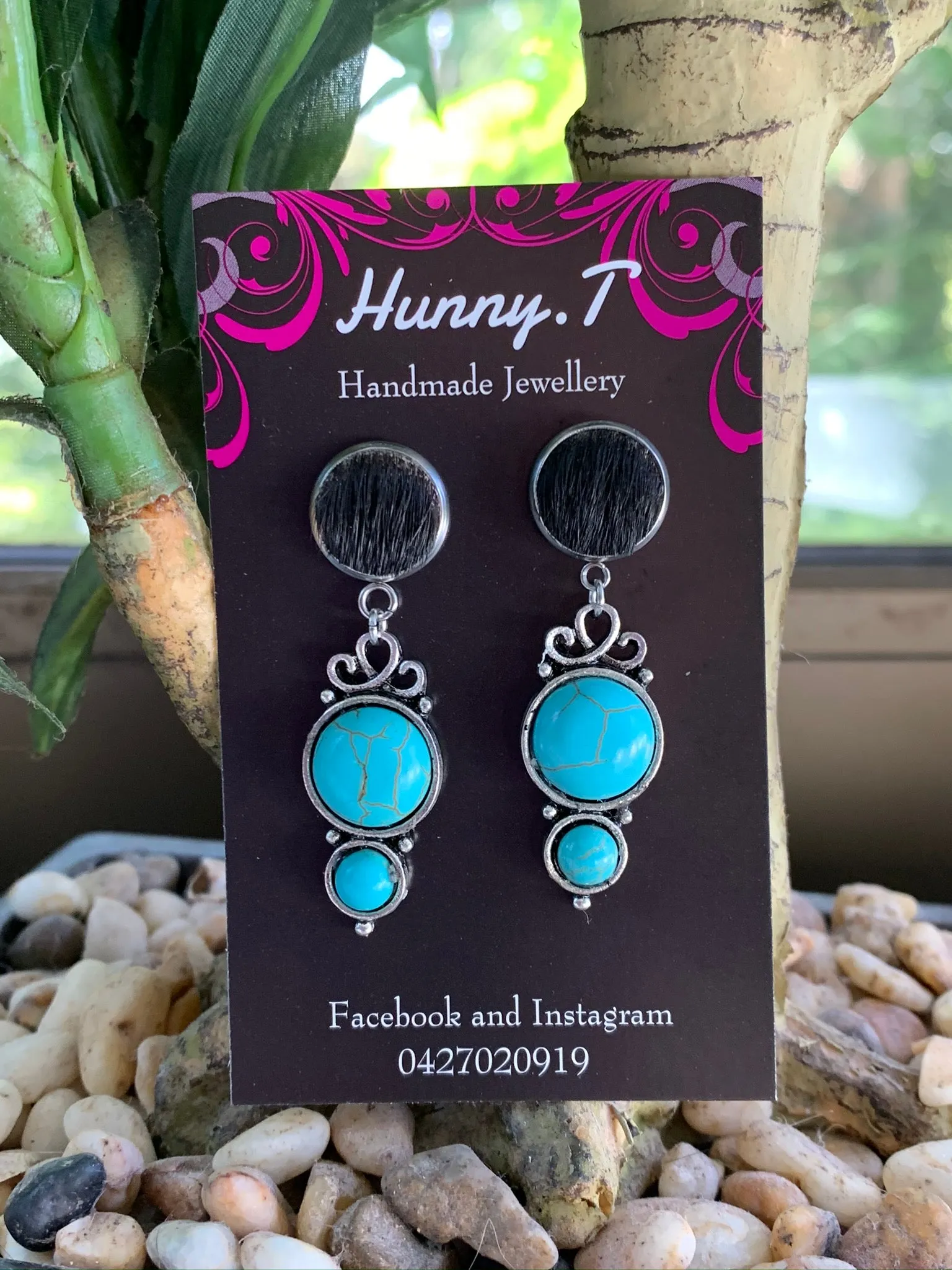 Turquoise and Leather Earrings