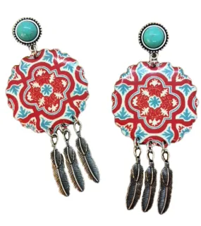 Turquoise and Red Tribal Earrings