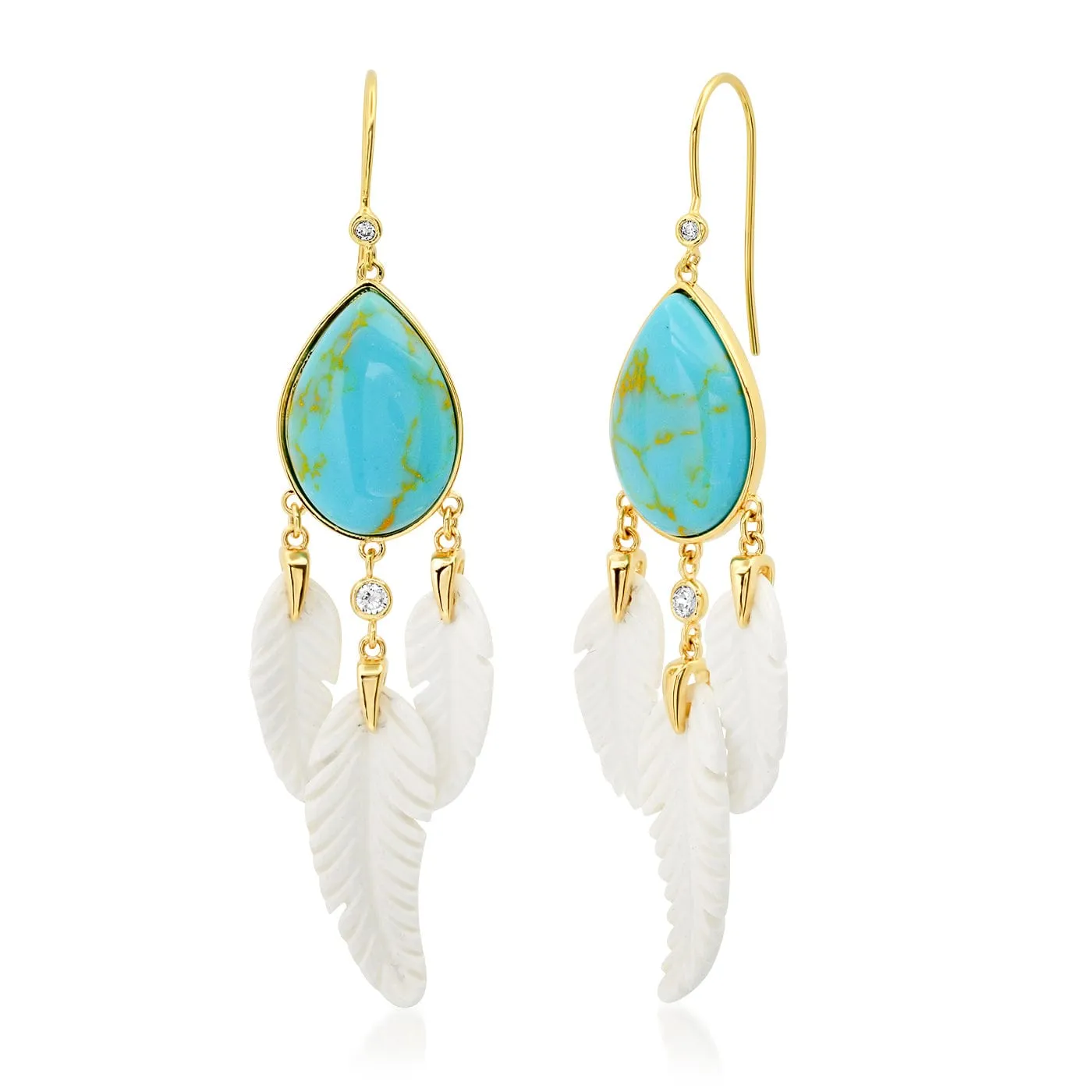 Turquoise Bone Feather Drop Earrings