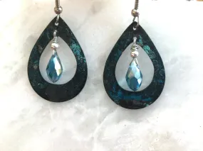 Turquoise Copper Patina Teardrop Earrings