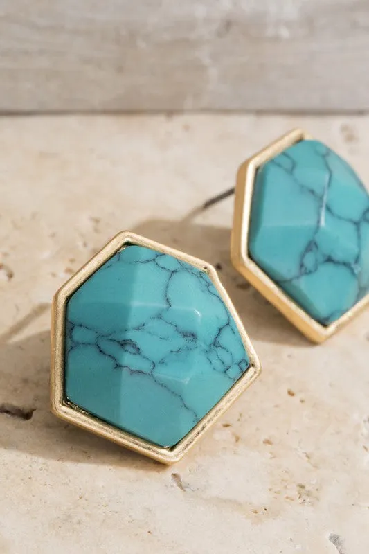 Turquoise Hexagon Studs