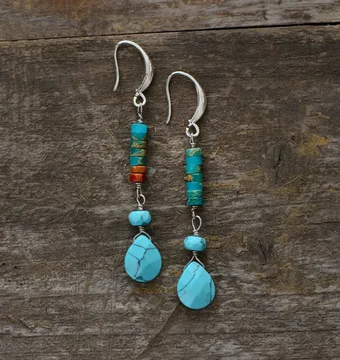 Turquoise Jasper Earrings – Bohemian Style, Semi-Precious Stones, Calming & Grounding