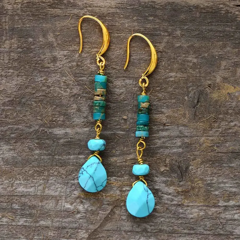 Turquoise Jasper Earrings – Bohemian Style, Semi-Precious Stones, Calming & Grounding