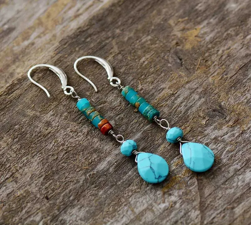 Turquoise Jasper Earrings – Bohemian Style, Semi-Precious Stones, Calming & Grounding