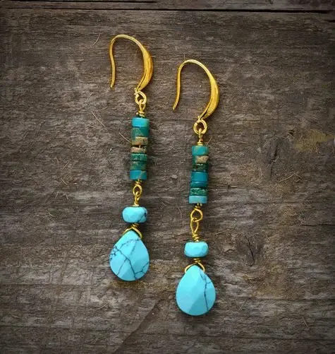 Turquoise Jasper Earrings – Bohemian Style, Semi-Precious Stones, Calming & Grounding