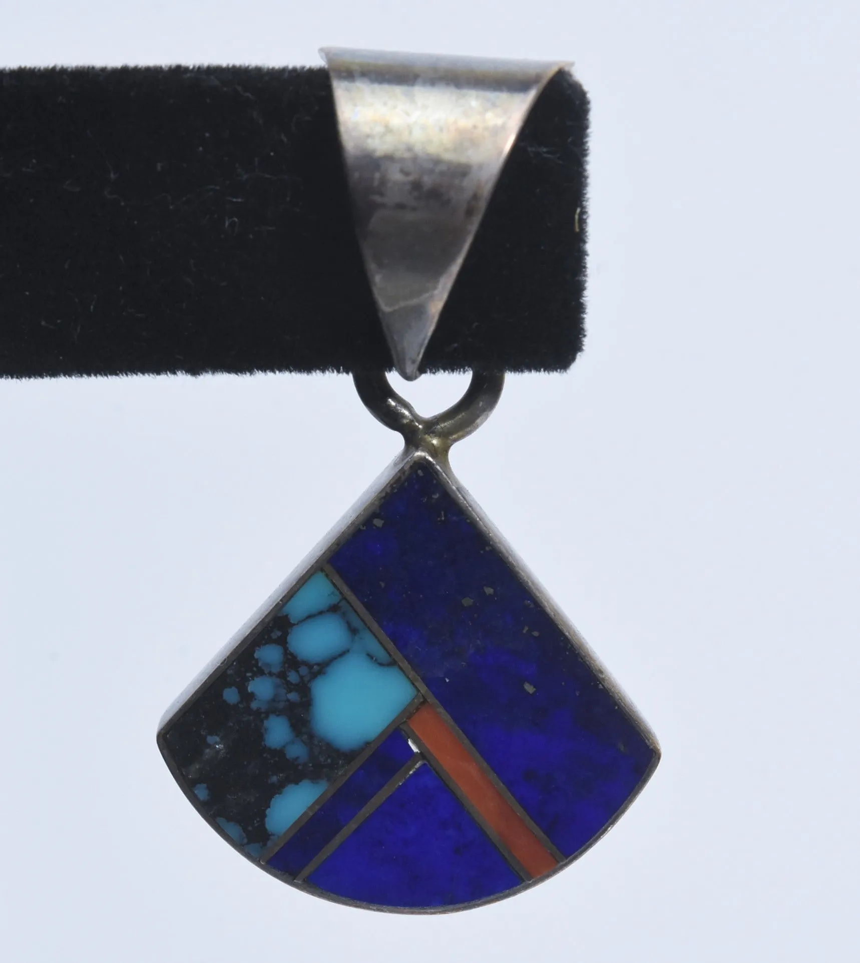 Turquoise, Lapis Lazuli, Coral Sterling Silver Inlaid Pendant