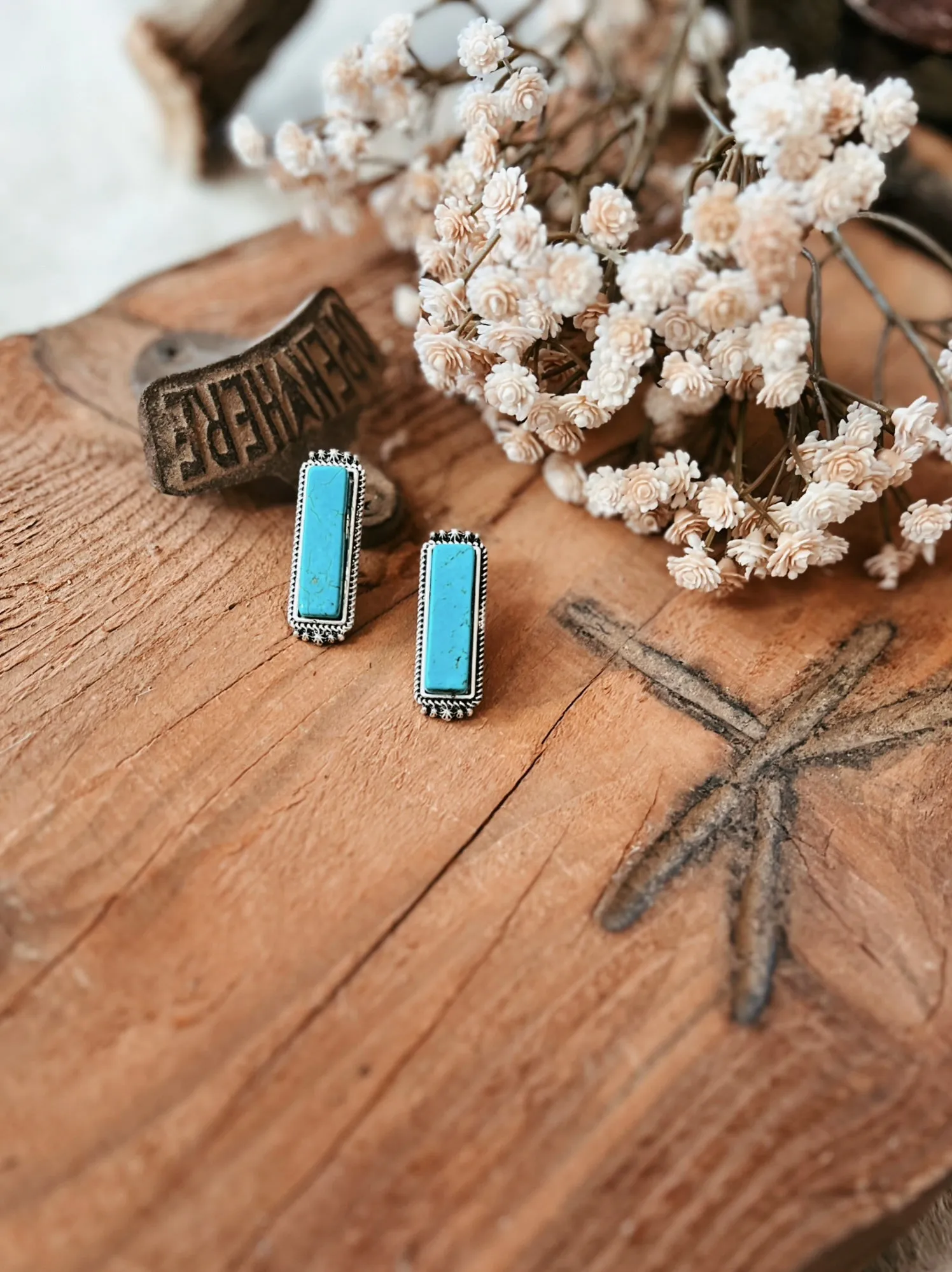 Turquoise Stone Bar Post Earrings