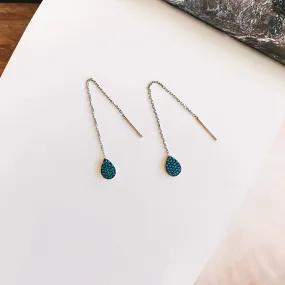 Turquoise Teardrop Thread Earrings - Sterling Silver