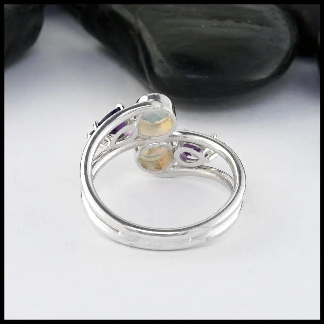 Unique Opal and Amethyst Ring in Silver