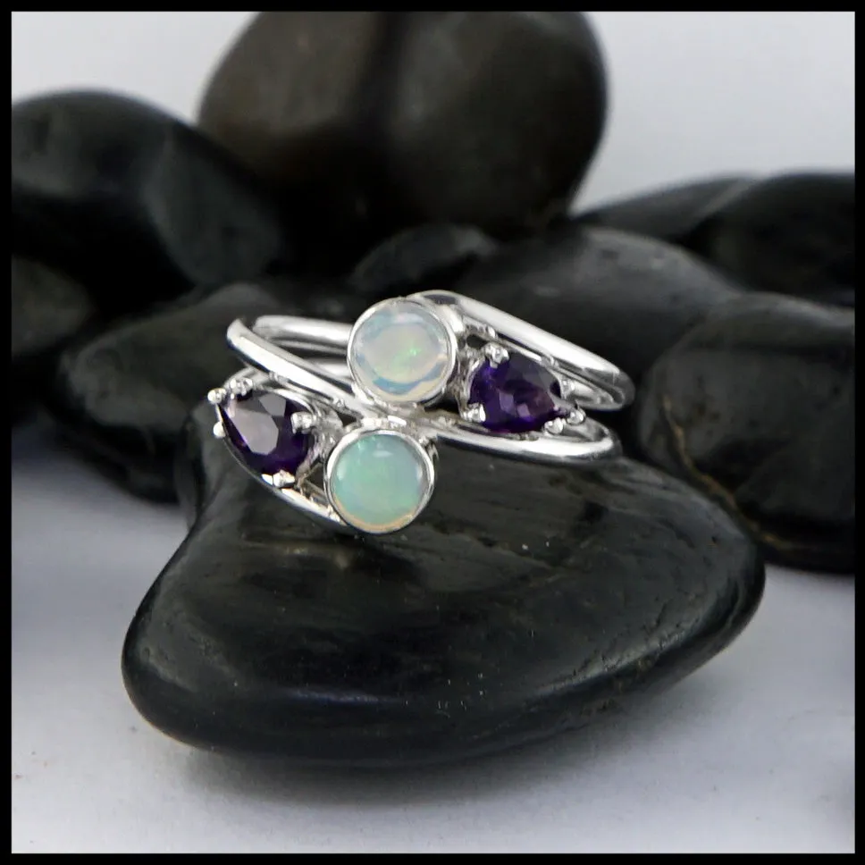 Unique Opal and Amethyst Ring in Silver