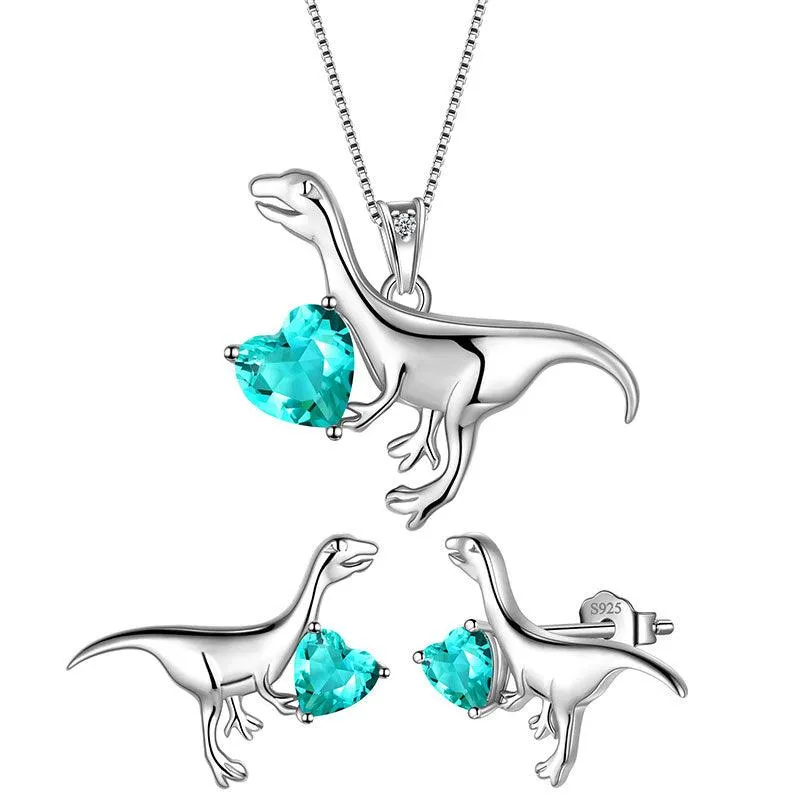 Velociraptor Dinosaur Charm Jewelry Set Earrings Necklace Women Girls Jewelry Gift