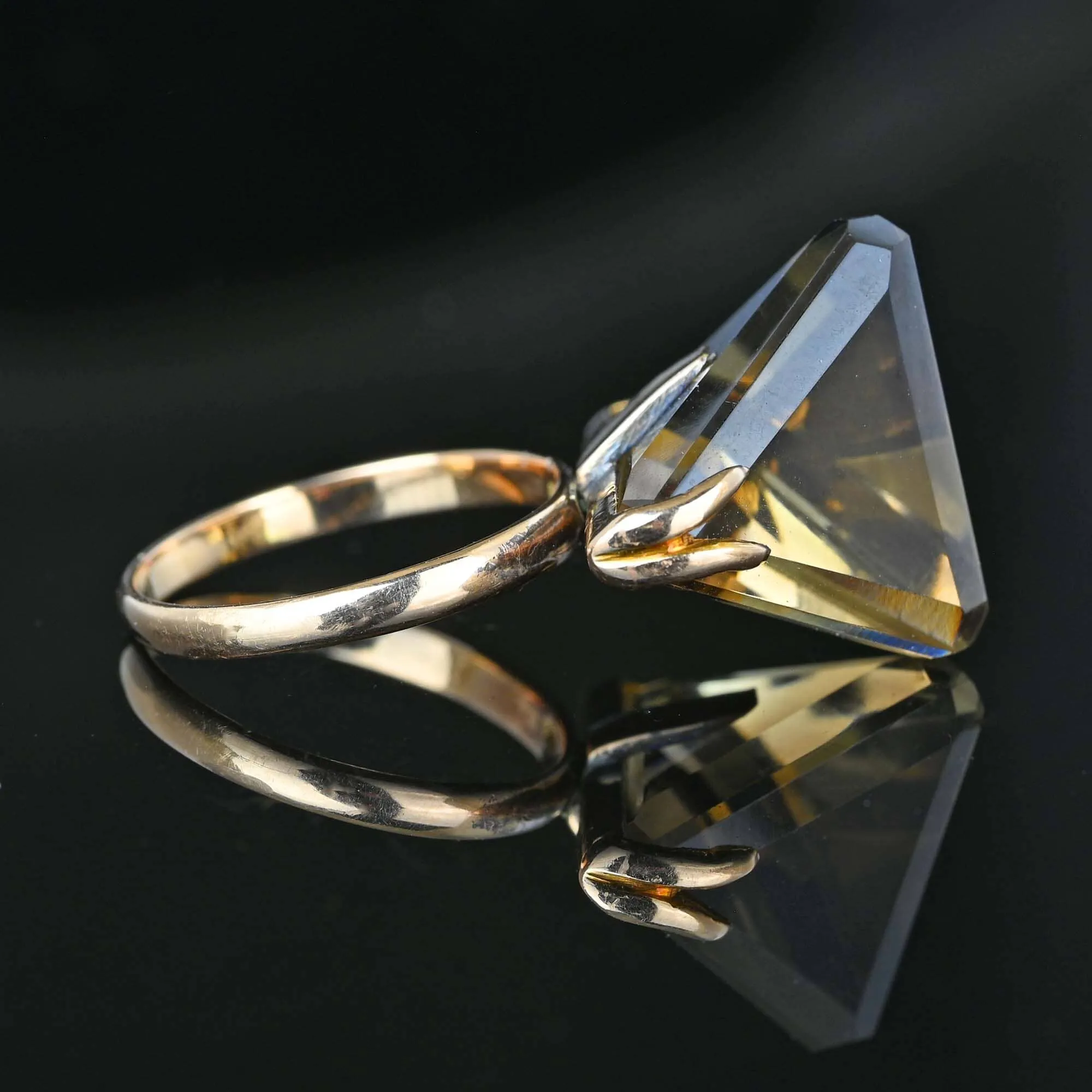 Vintage 14K Gold Fancy Cut Smoky Quartz Ring