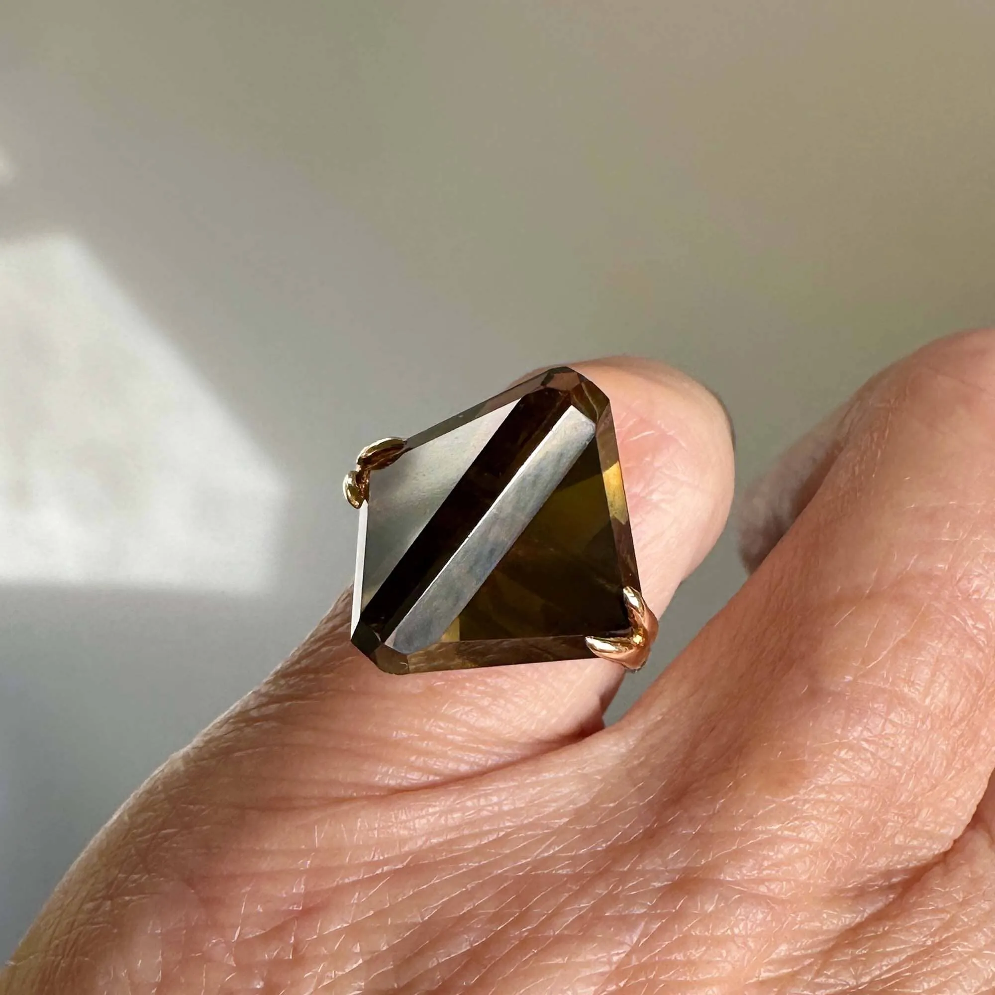 Vintage 14K Gold Fancy Cut Smoky Quartz Ring