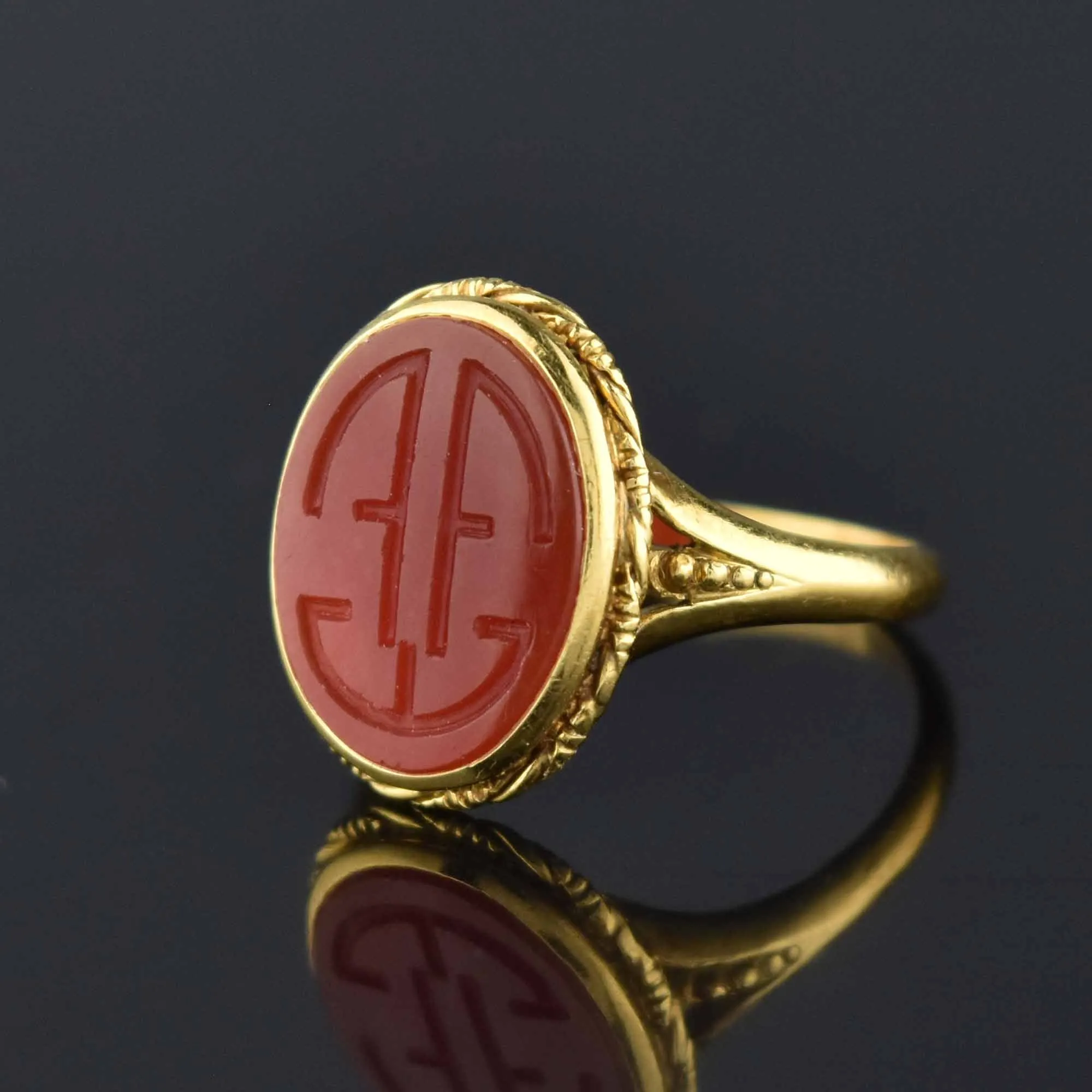 Vintage 18K Gold Carnelian Intaglio Wax Seal Ring