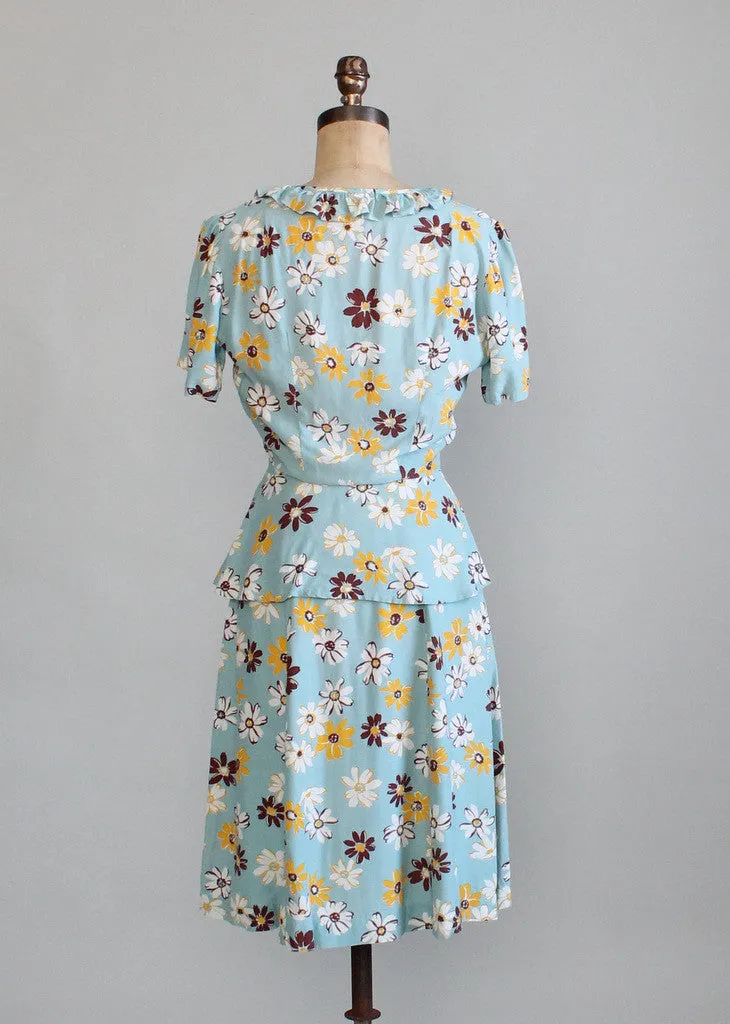 Vintage 1940s Daisy Print Skirt and Peplum Top Set