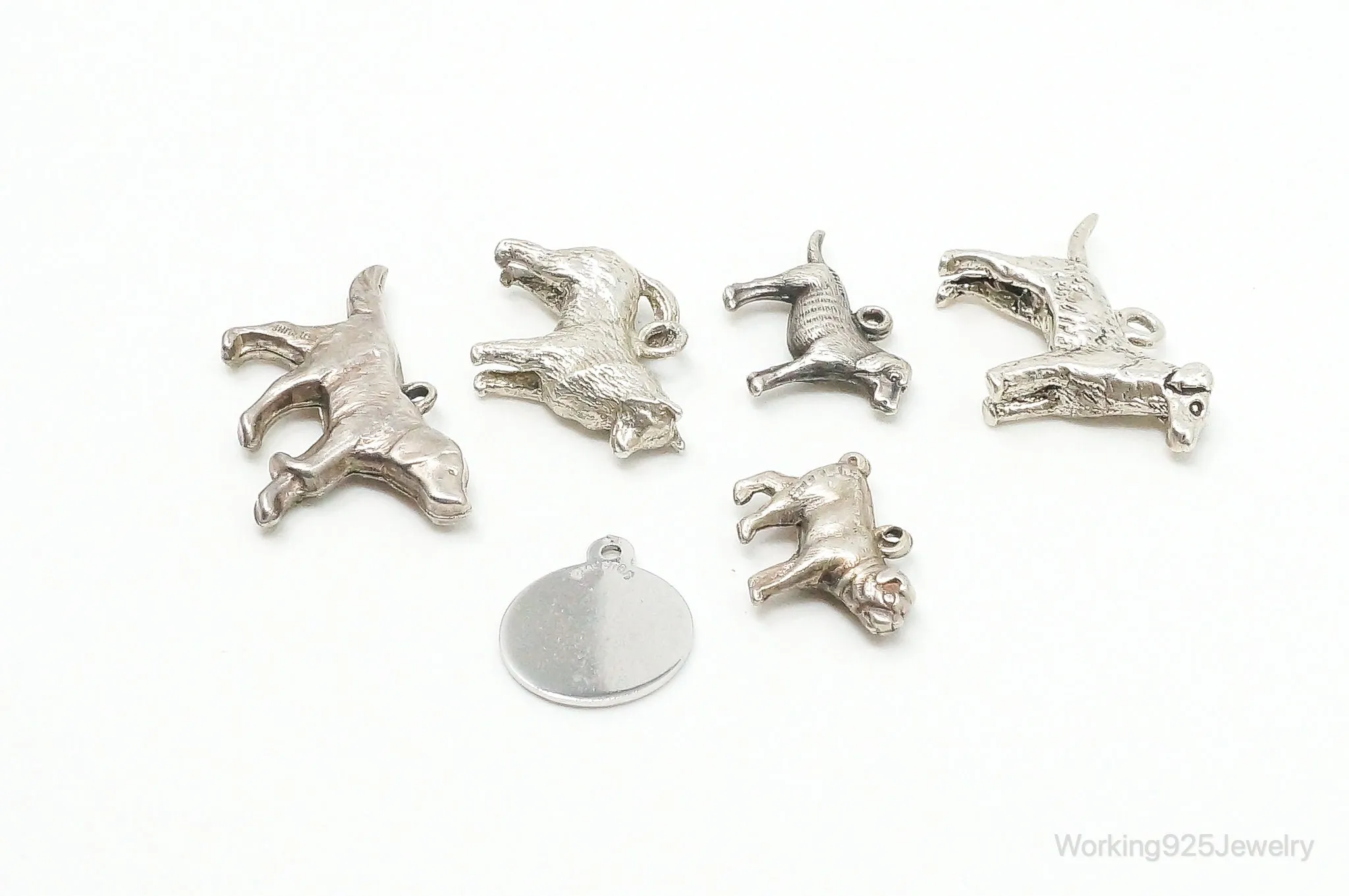 Vintage Antique Puppies Dogs Sterling Silver Charms Lot