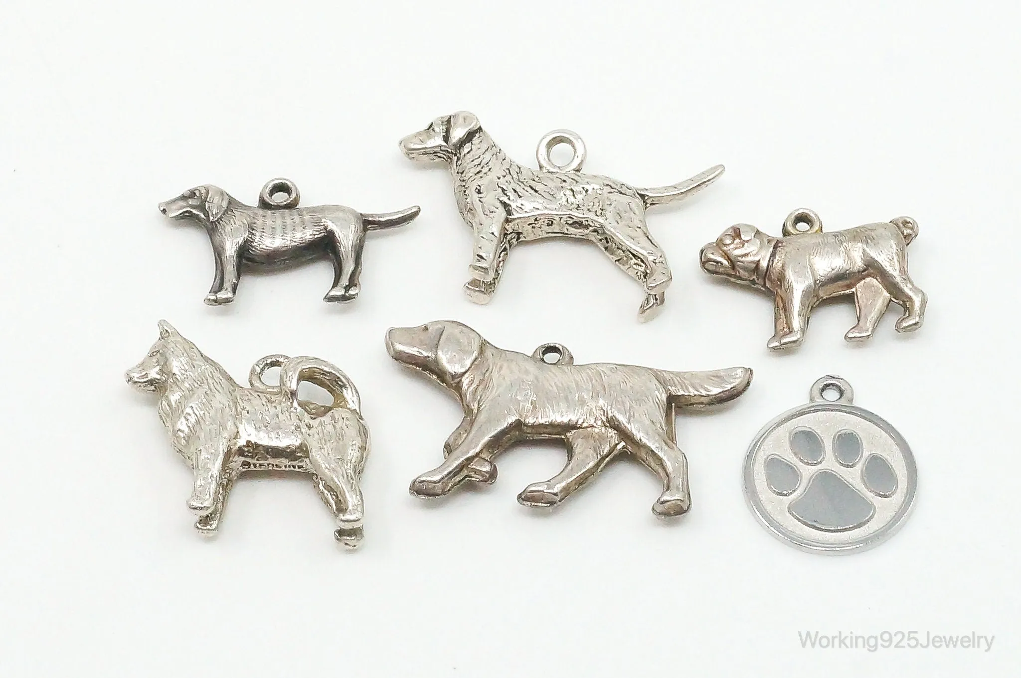 Vintage Antique Puppies Dogs Sterling Silver Charms Lot