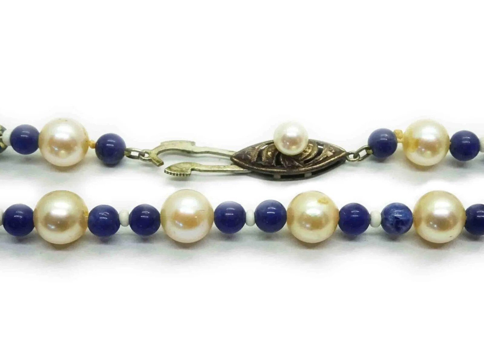 Vintage Cultured Saltwater Pearl, Lapis, Mother-of-Pearl Rope Necklace 55"