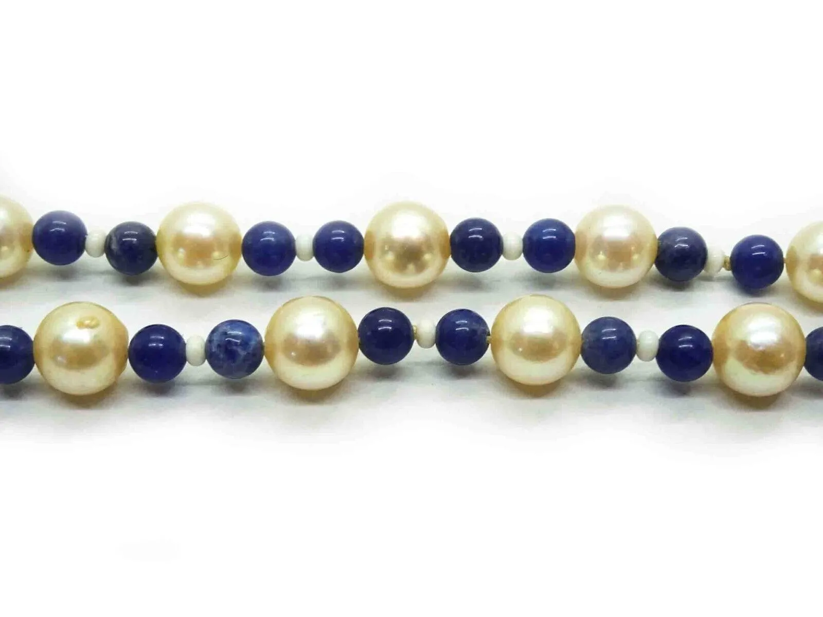 Vintage Cultured Saltwater Pearl, Lapis, Mother-of-Pearl Rope Necklace 55"