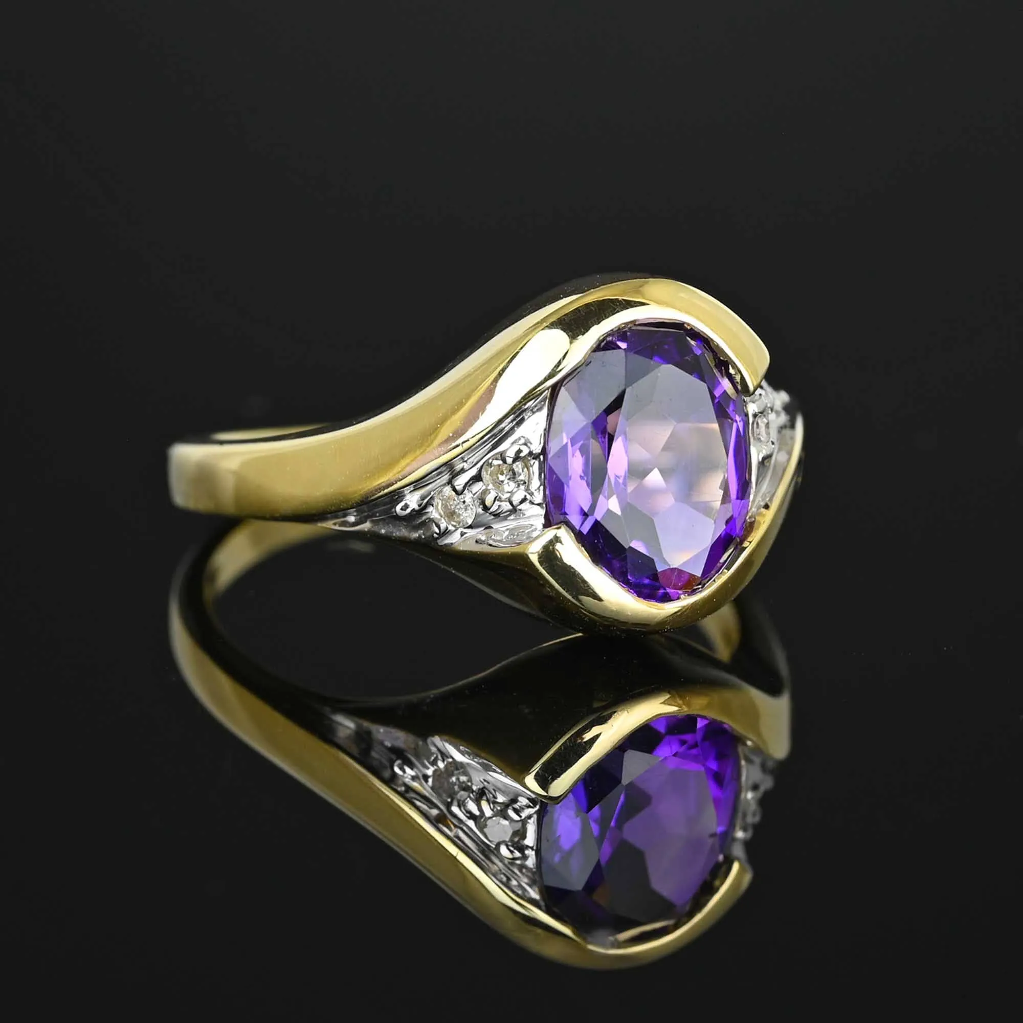 Vintage Diamond Accent Amethyst Bypass Ring in Gold