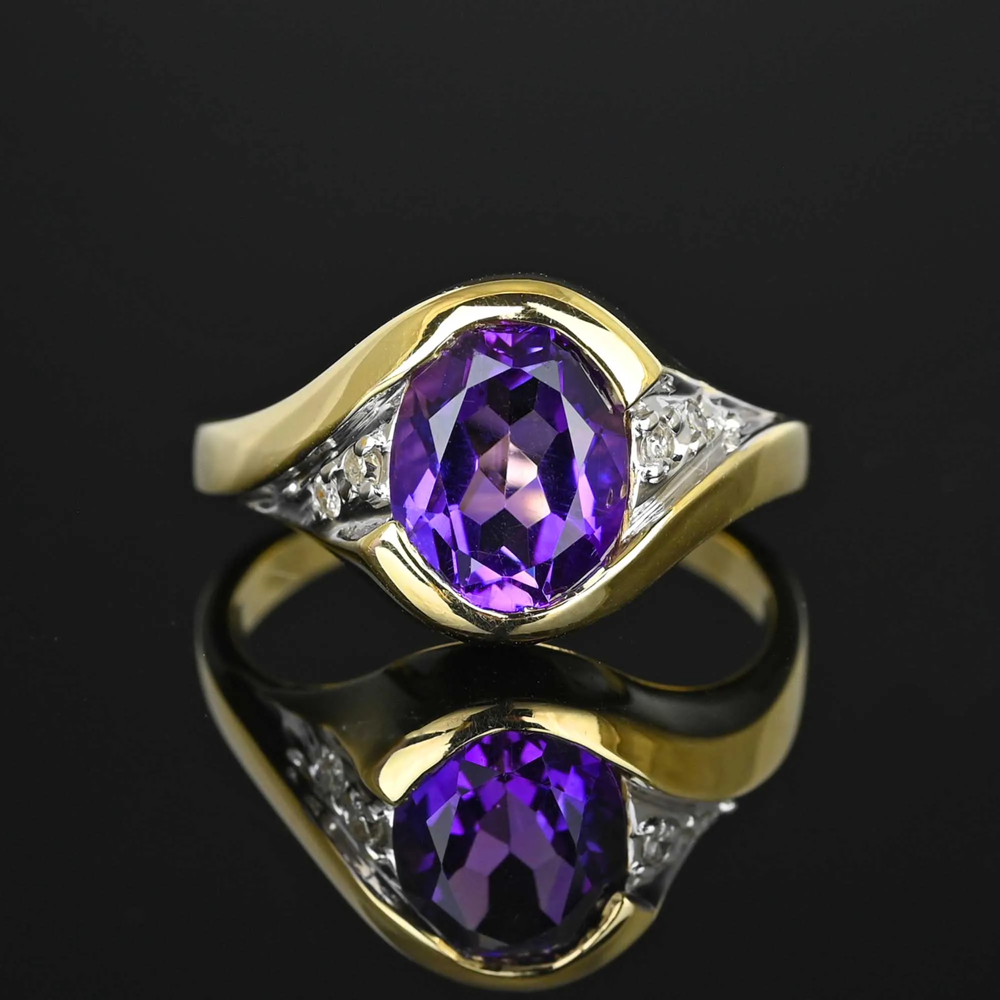 Vintage Diamond Accent Amethyst Bypass Ring in Gold