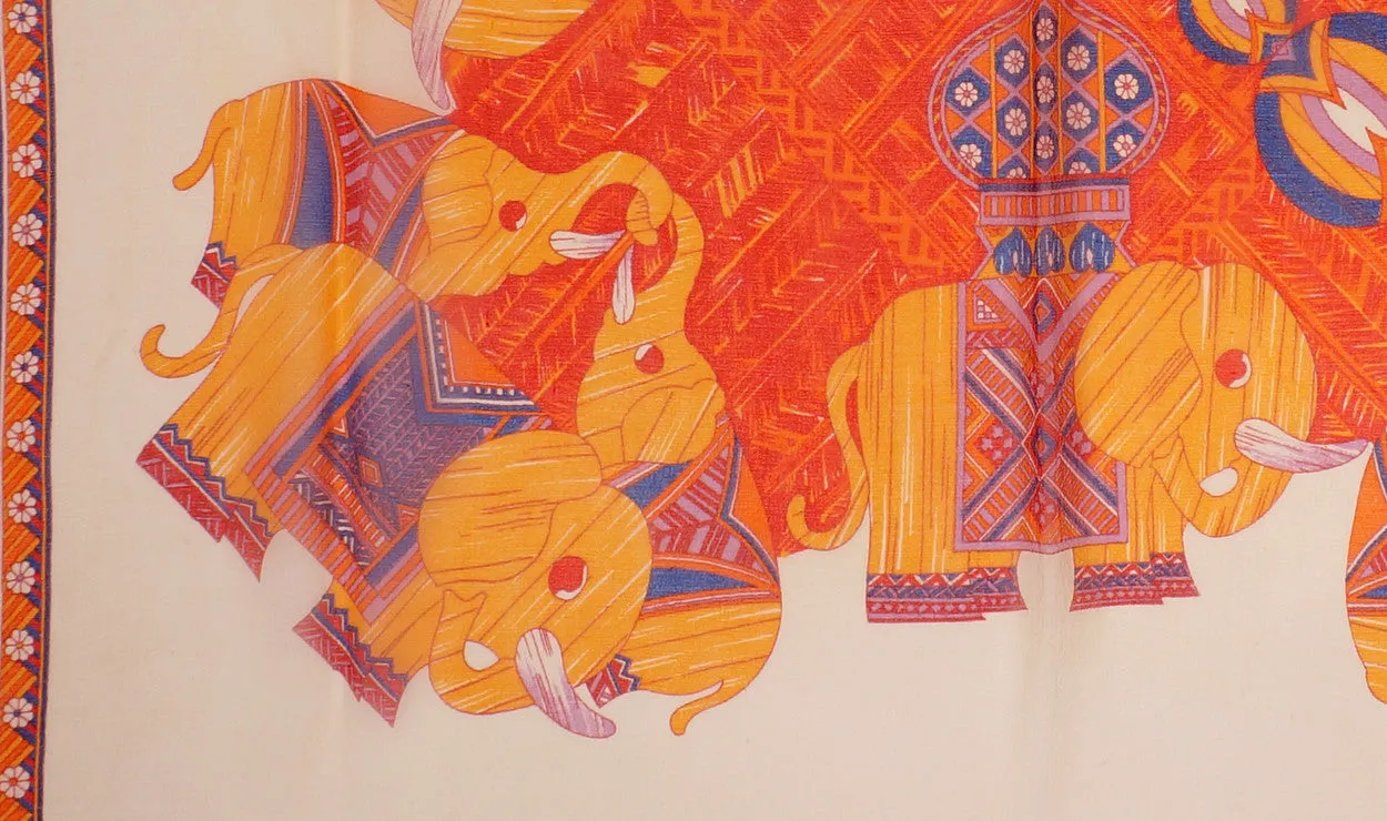 Vintage Lanvin Paris Silk Chiffon Scarf with Print of Elephants