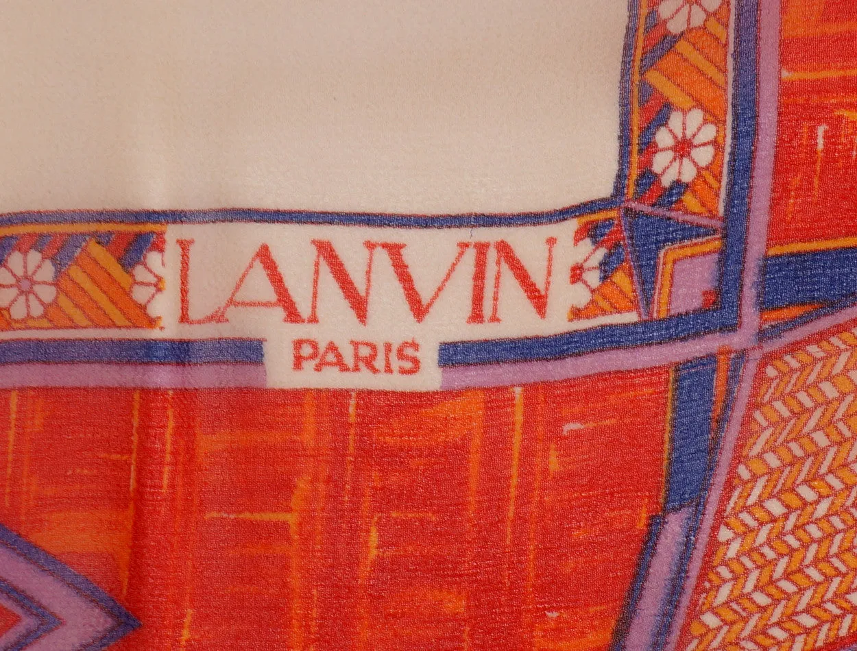 Vintage Lanvin Paris Silk Chiffon Scarf with Print of Elephants