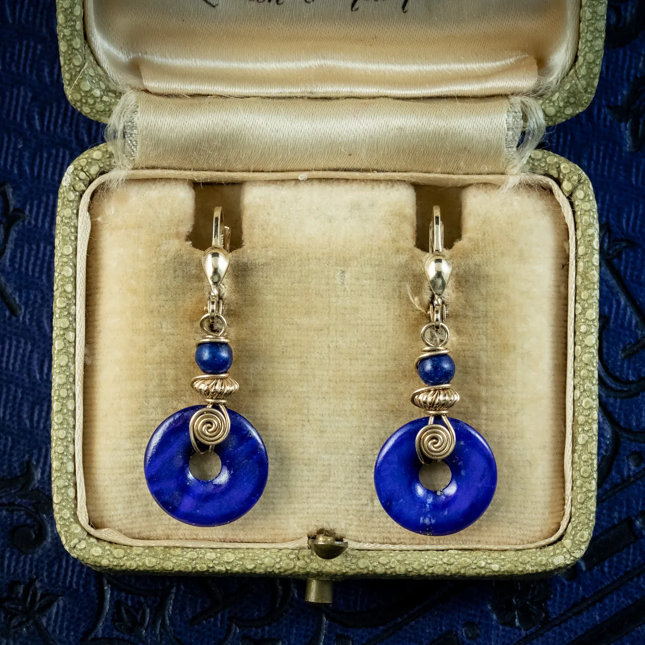 Vintage Lapis Lazuli Drop Earrings 9ct Gold