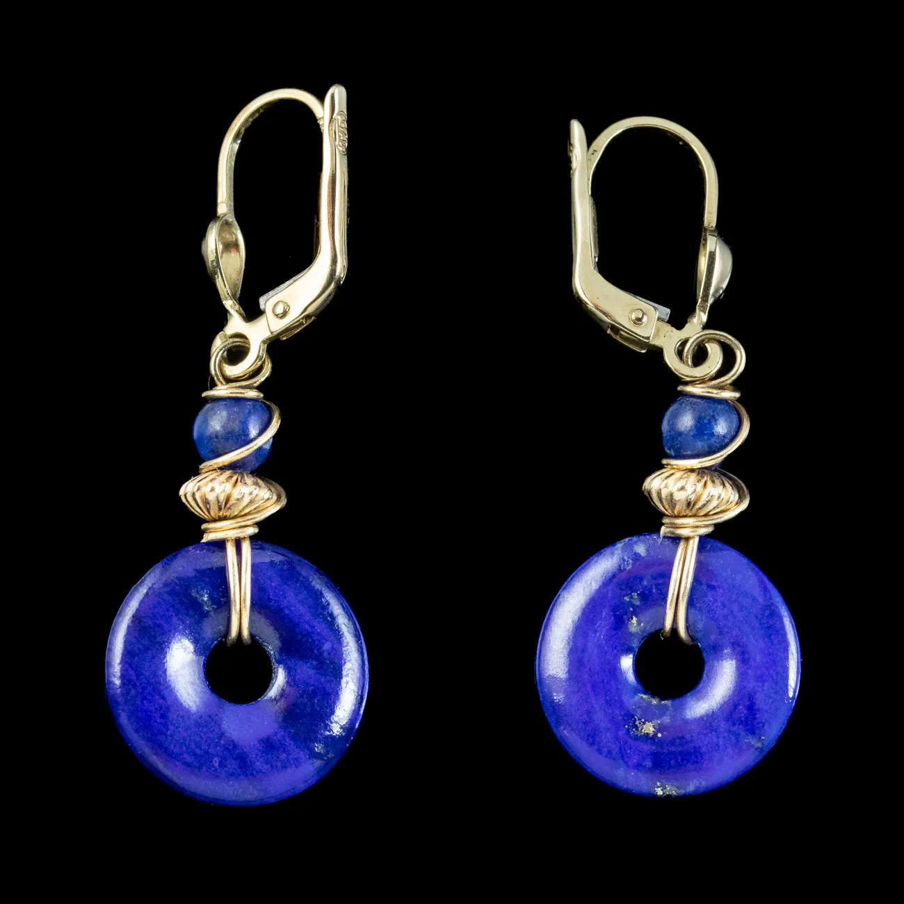 Vintage Lapis Lazuli Drop Earrings 9ct Gold