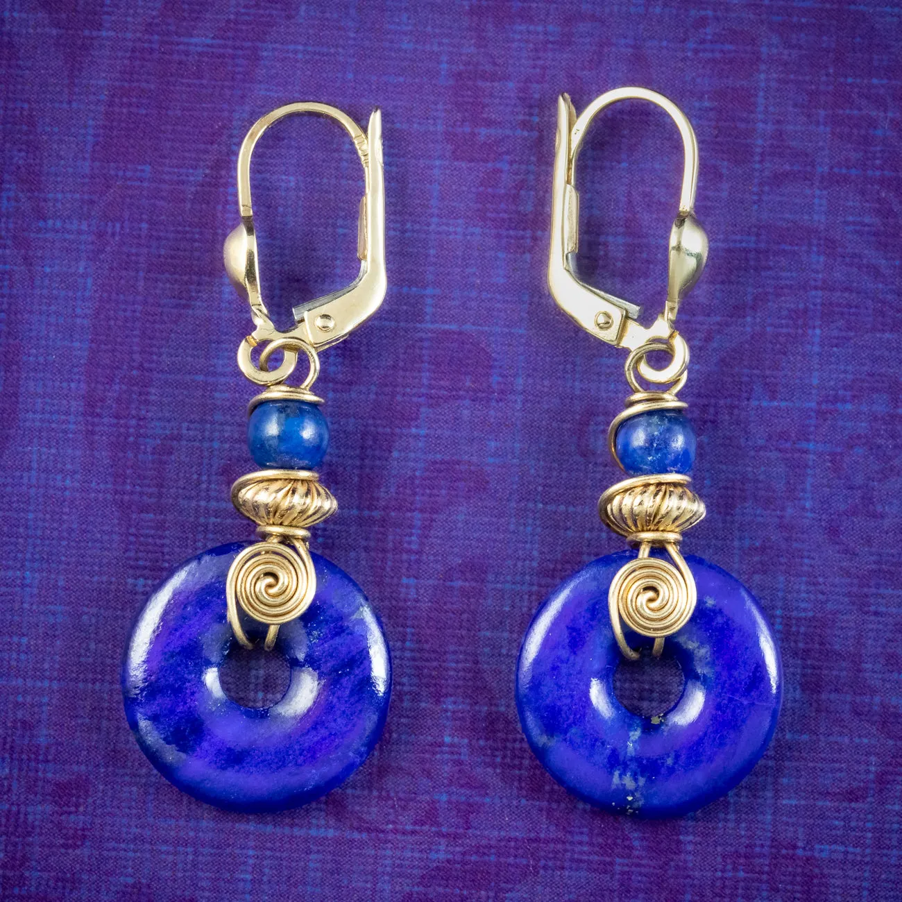 Vintage Lapis Lazuli Drop Earrings 9ct Gold