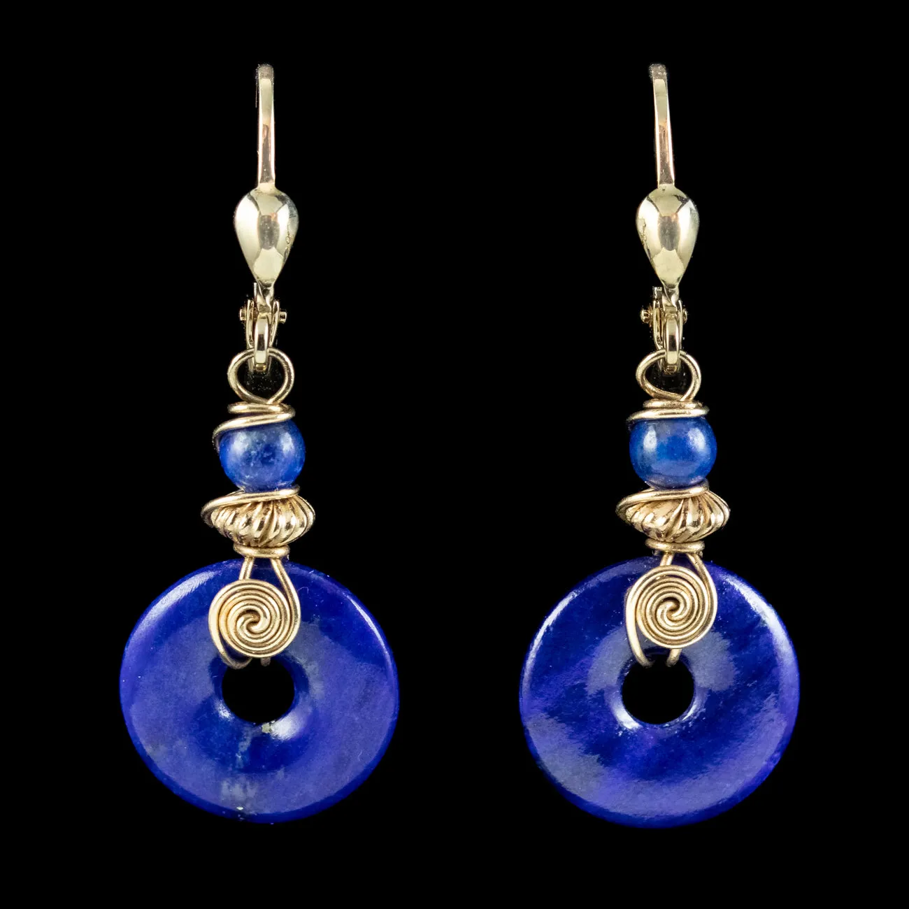 Vintage Lapis Lazuli Drop Earrings 9ct Gold