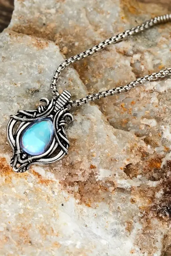 Vintage Moonstone Hollow Water Drop Pendant Necklace