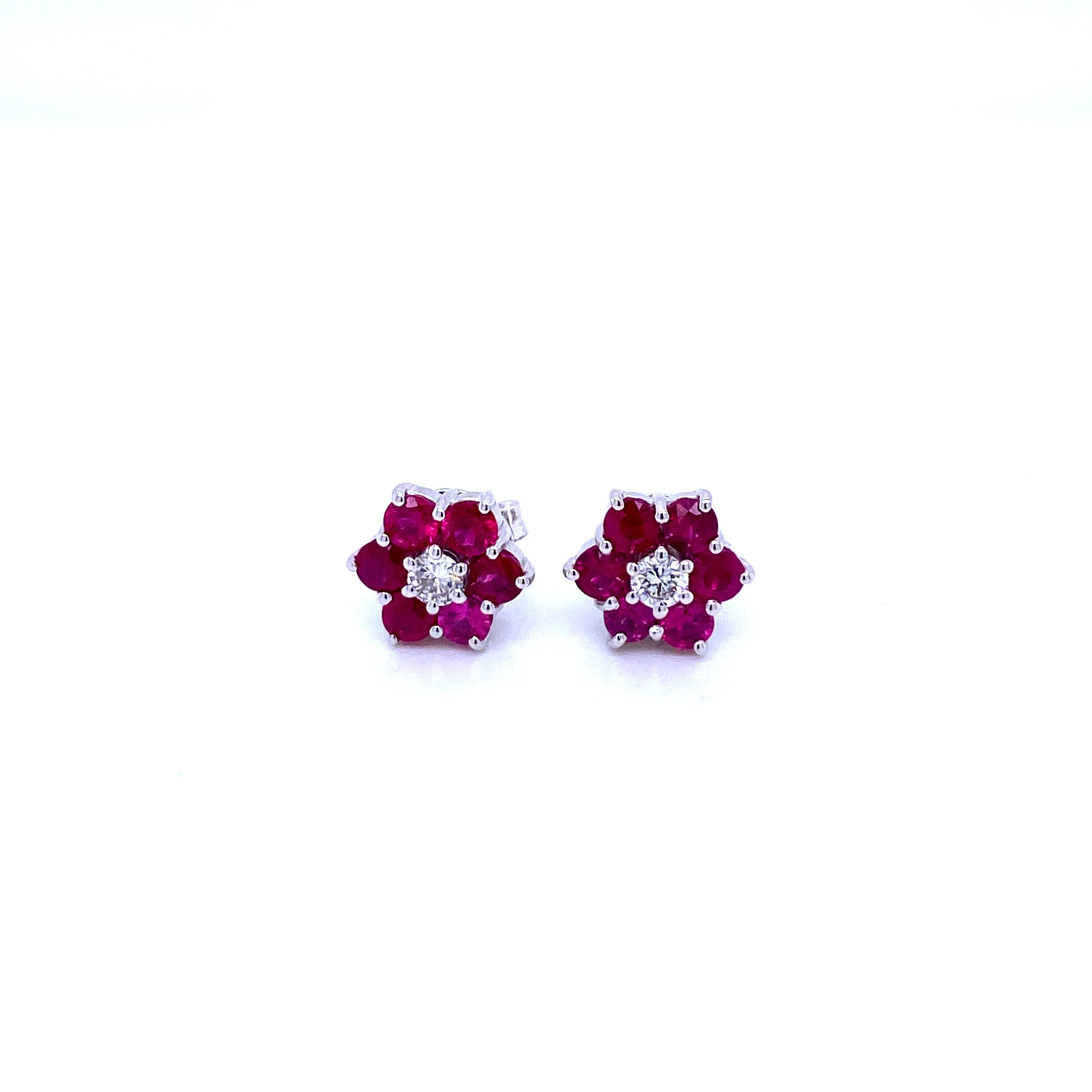 Vintage Ruby Diamond Gold Cluster Stud Earrings