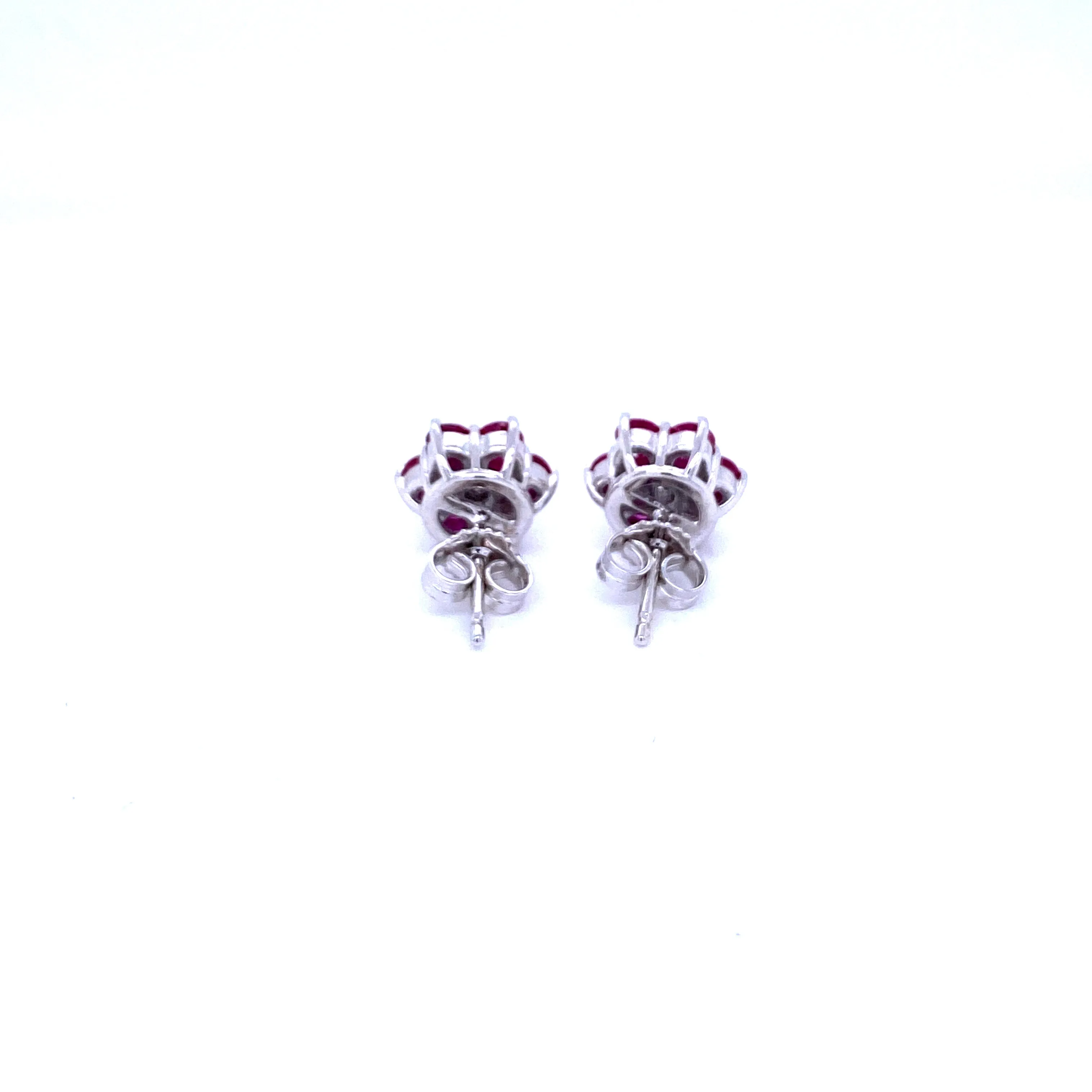 Vintage Ruby Diamond Gold Cluster Stud Earrings