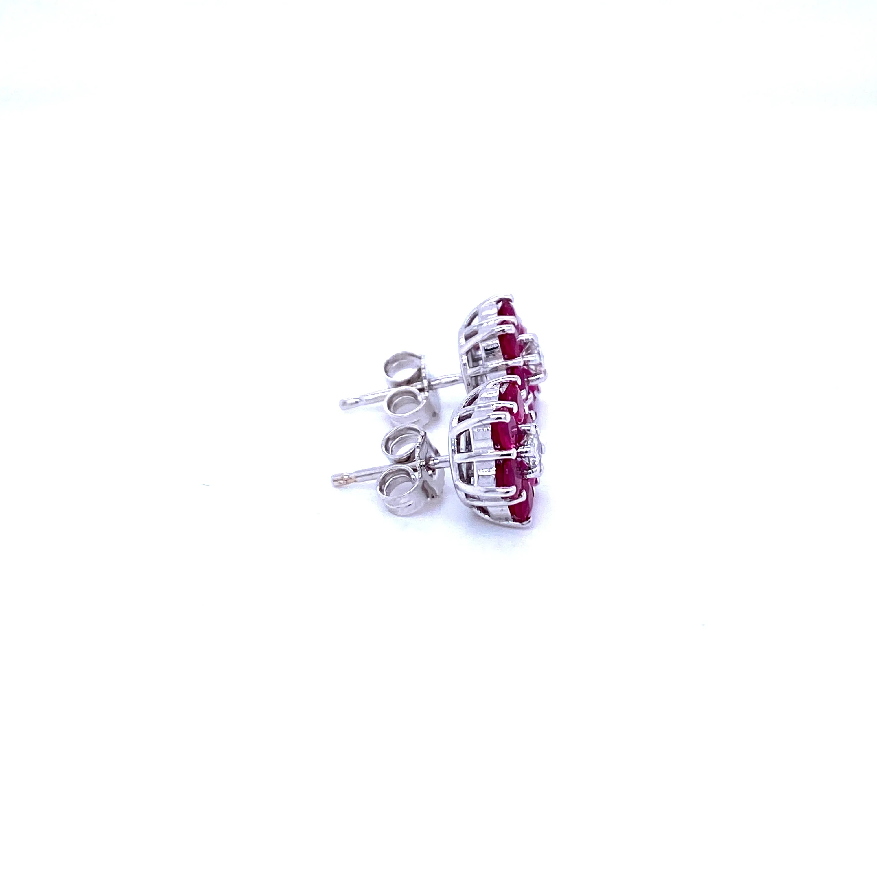 Vintage Ruby Diamond Gold Cluster Stud Earrings