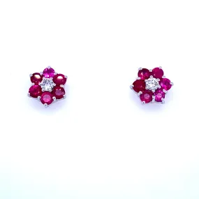 Vintage Ruby Diamond Gold Cluster Stud Earrings