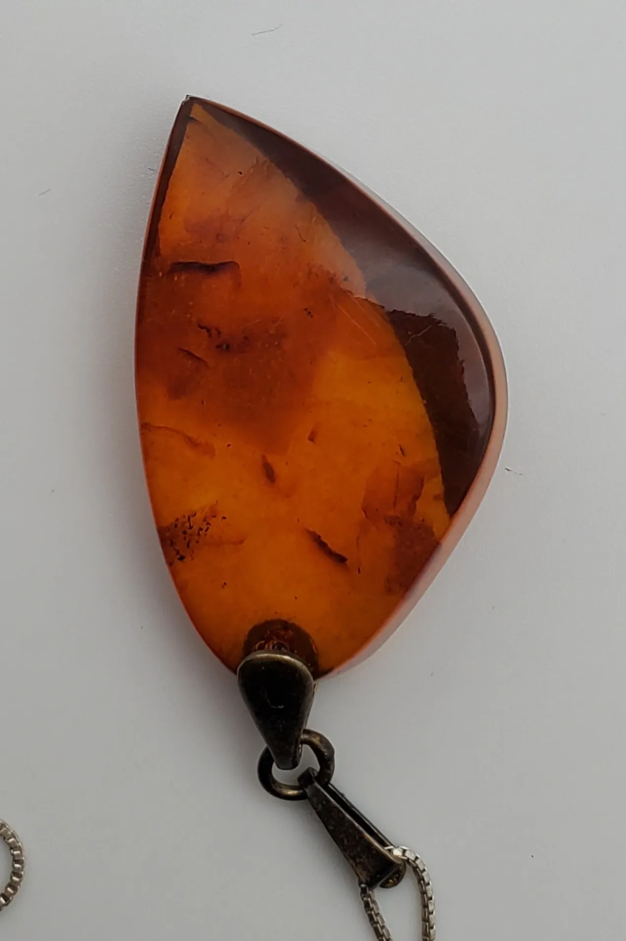 Vintage Soviet Amber Modernist Freeform Sculpted Pendant on Sterling Silver Necklace - 16.25"