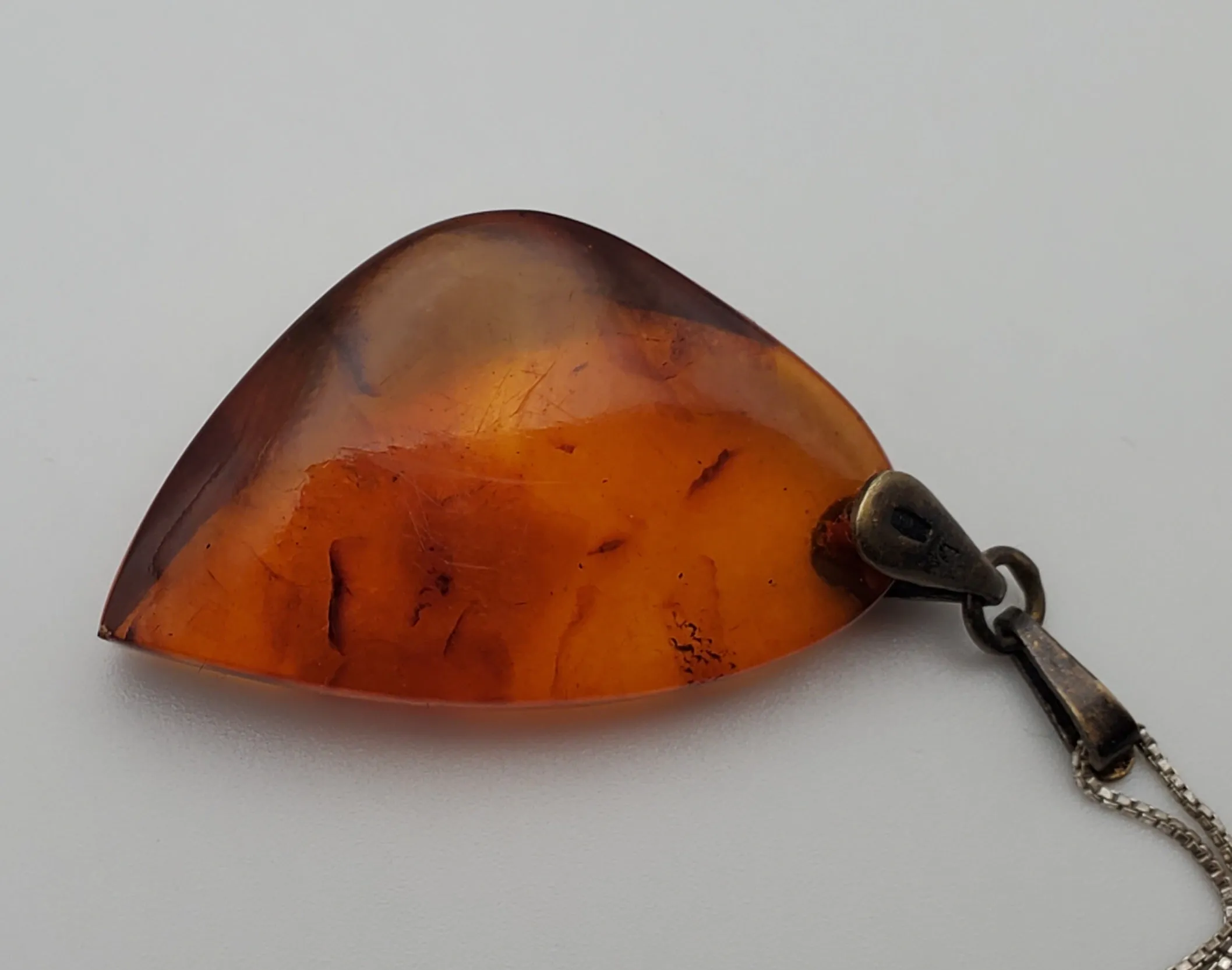 Vintage Soviet Amber Modernist Freeform Sculpted Pendant on Sterling Silver Necklace - 16.25"