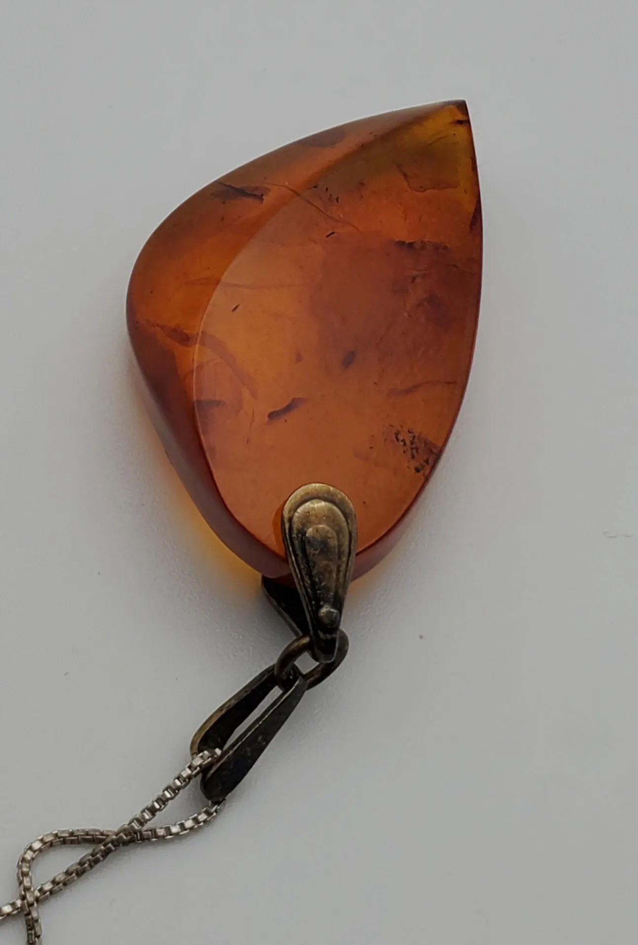 Vintage Soviet Amber Modernist Freeform Sculpted Pendant on Sterling Silver Necklace - 16.25"