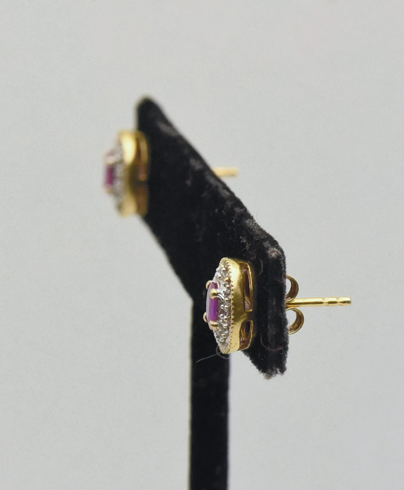 Vintage Synthetic Ruby and Topaz Gold Tone Sterling Silver Stud Earrings