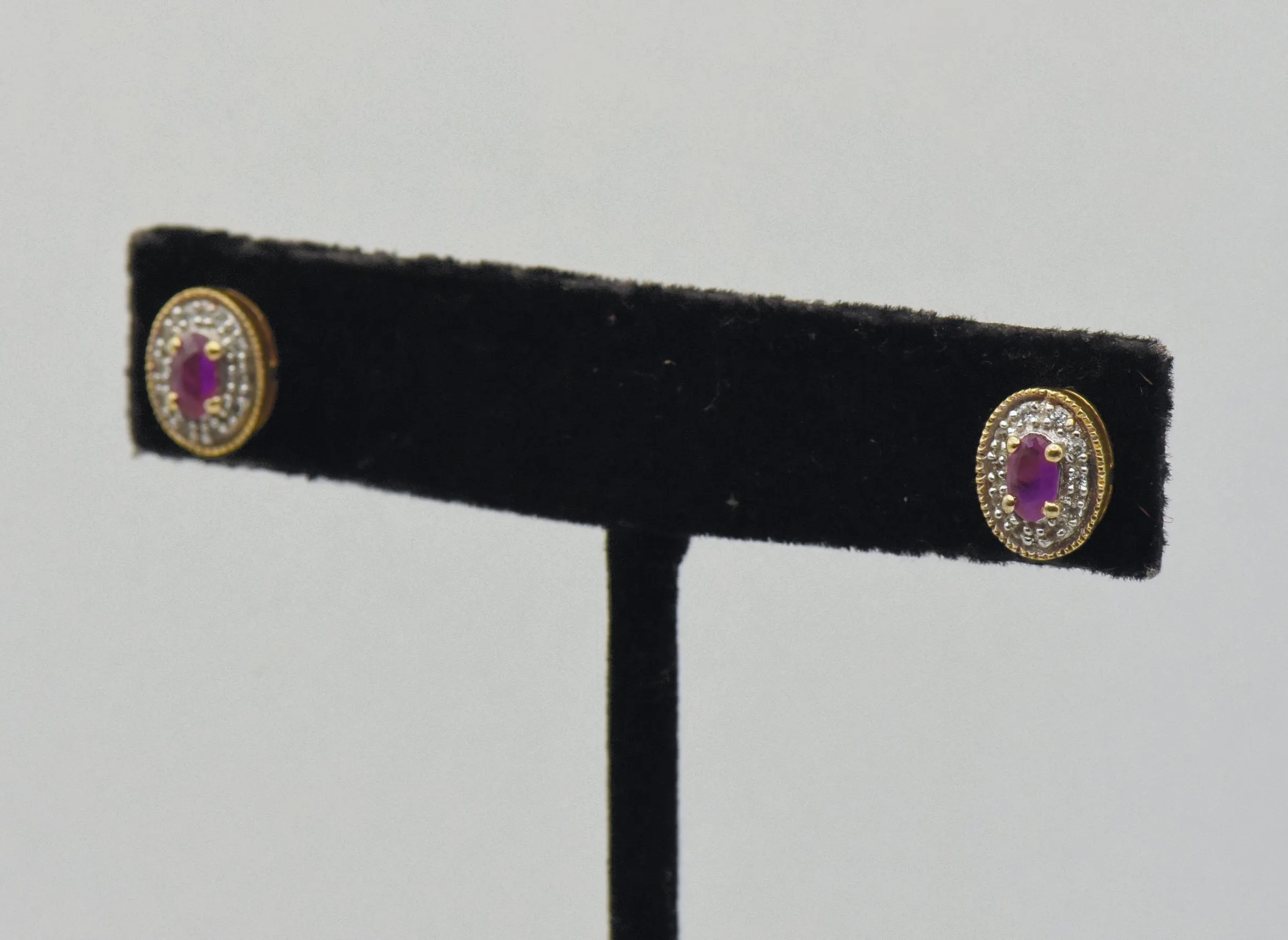 Vintage Synthetic Ruby and Topaz Gold Tone Sterling Silver Stud Earrings