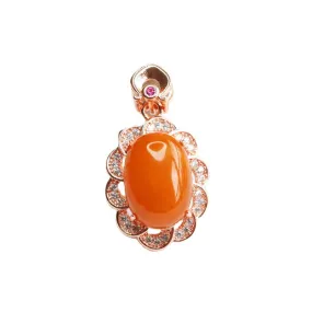 Vivid Zircon Flower Beeswax Amber Pendant Sterling Silver Necklace