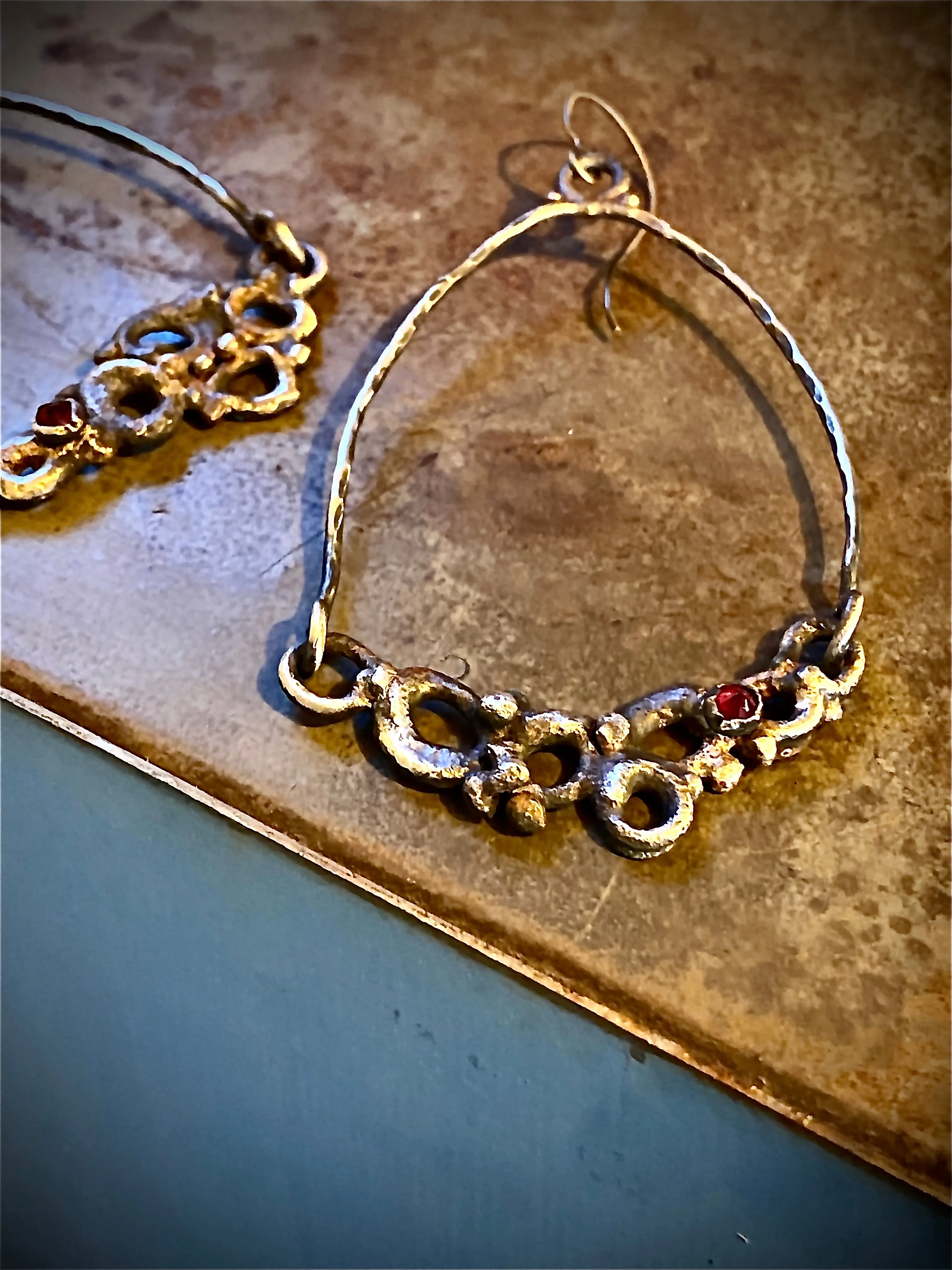 Wasp Nest Earrings with rubies