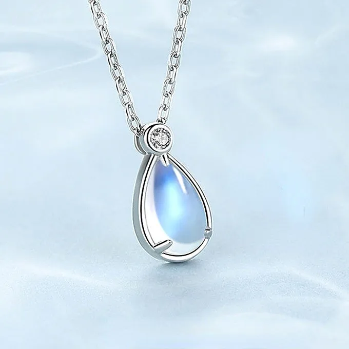 Water Drop Moonstone Pendant Silver Necklace for Women