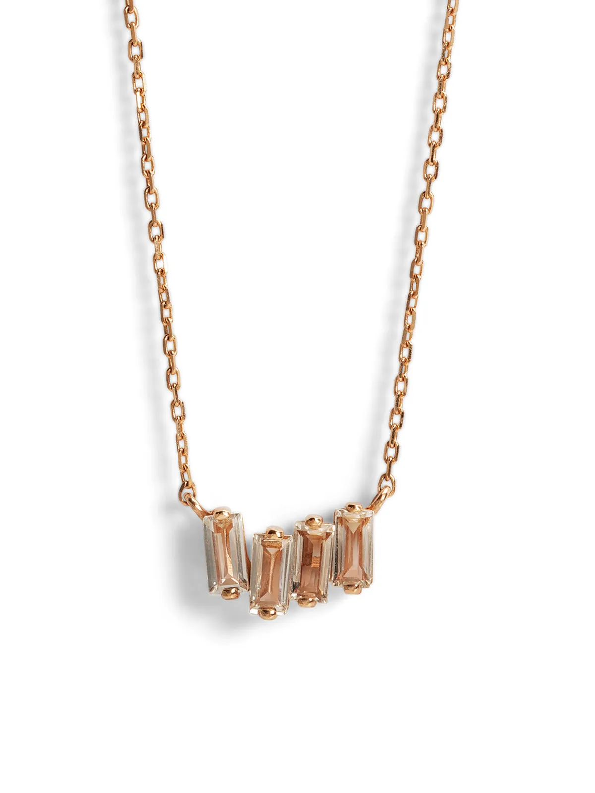 White Topaz Mini Zig Zag Bar Rose Gold Necklace