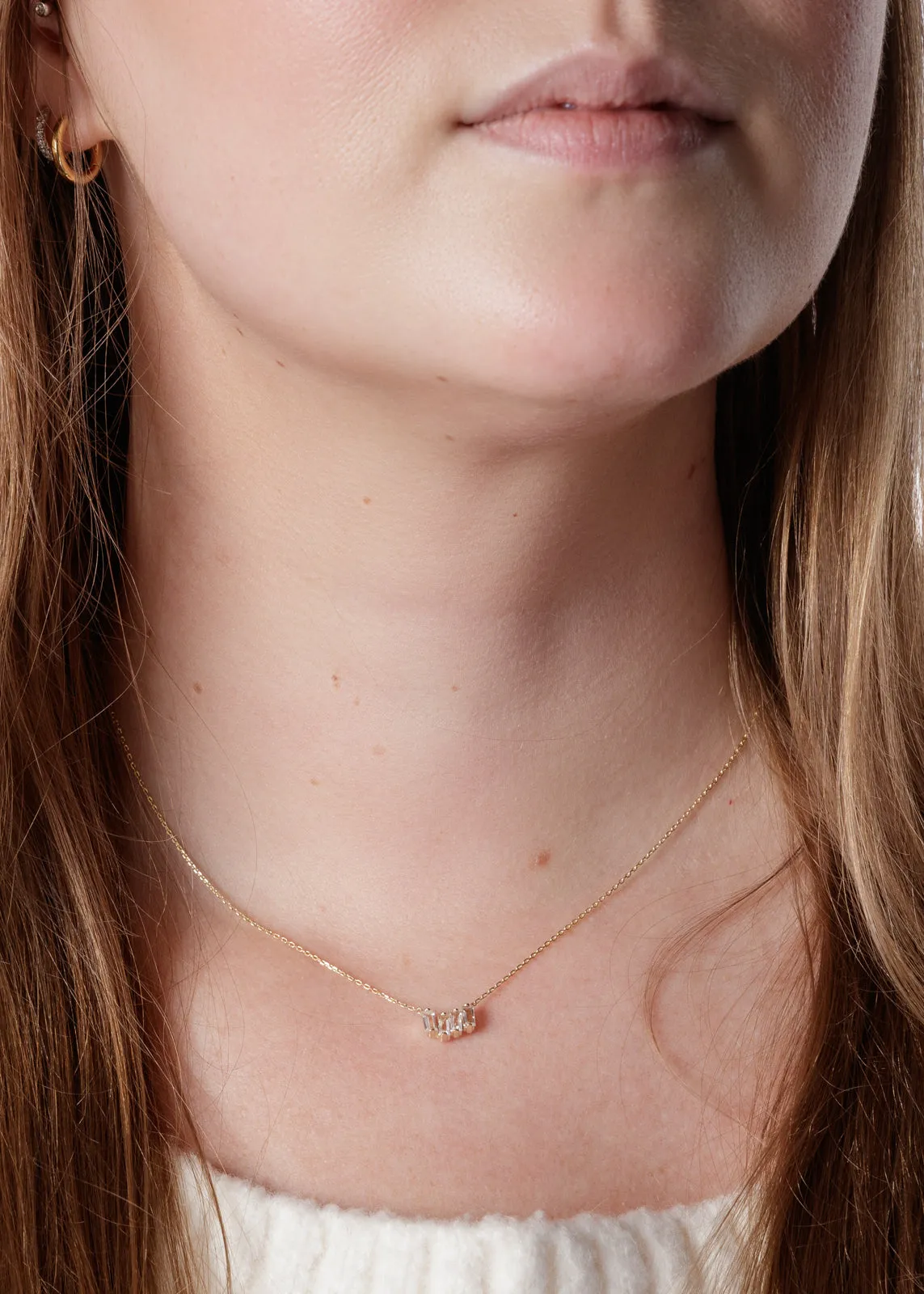 White Topaz Mini Zig Zag Bar Rose Gold Necklace