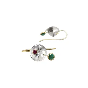 White Topaz with Emerald, Ruby Stones 18k Designer Gold Earrings