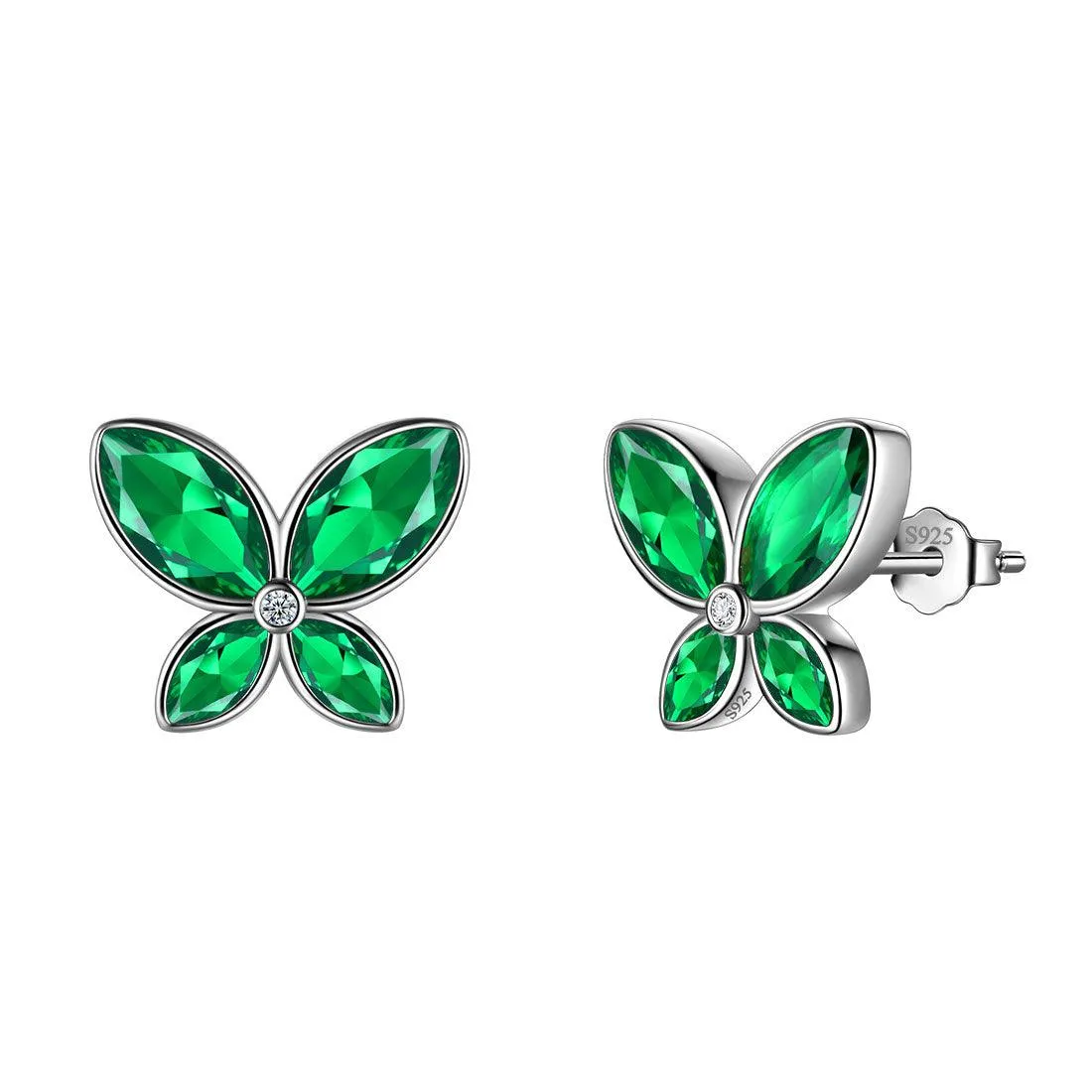 Women Butterfly Stud Earrings May Emerald Birthstone Earrings Girl Jewelry Gift