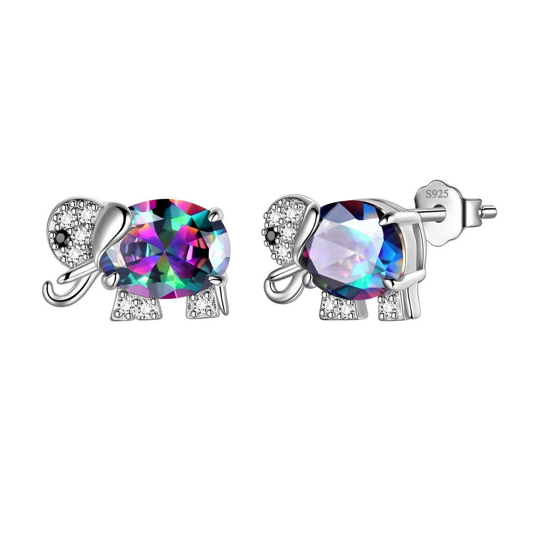 Women Elephant Necklace Earrings Ring Jewelry Set Mystic Topaz Girls Birthday Gift